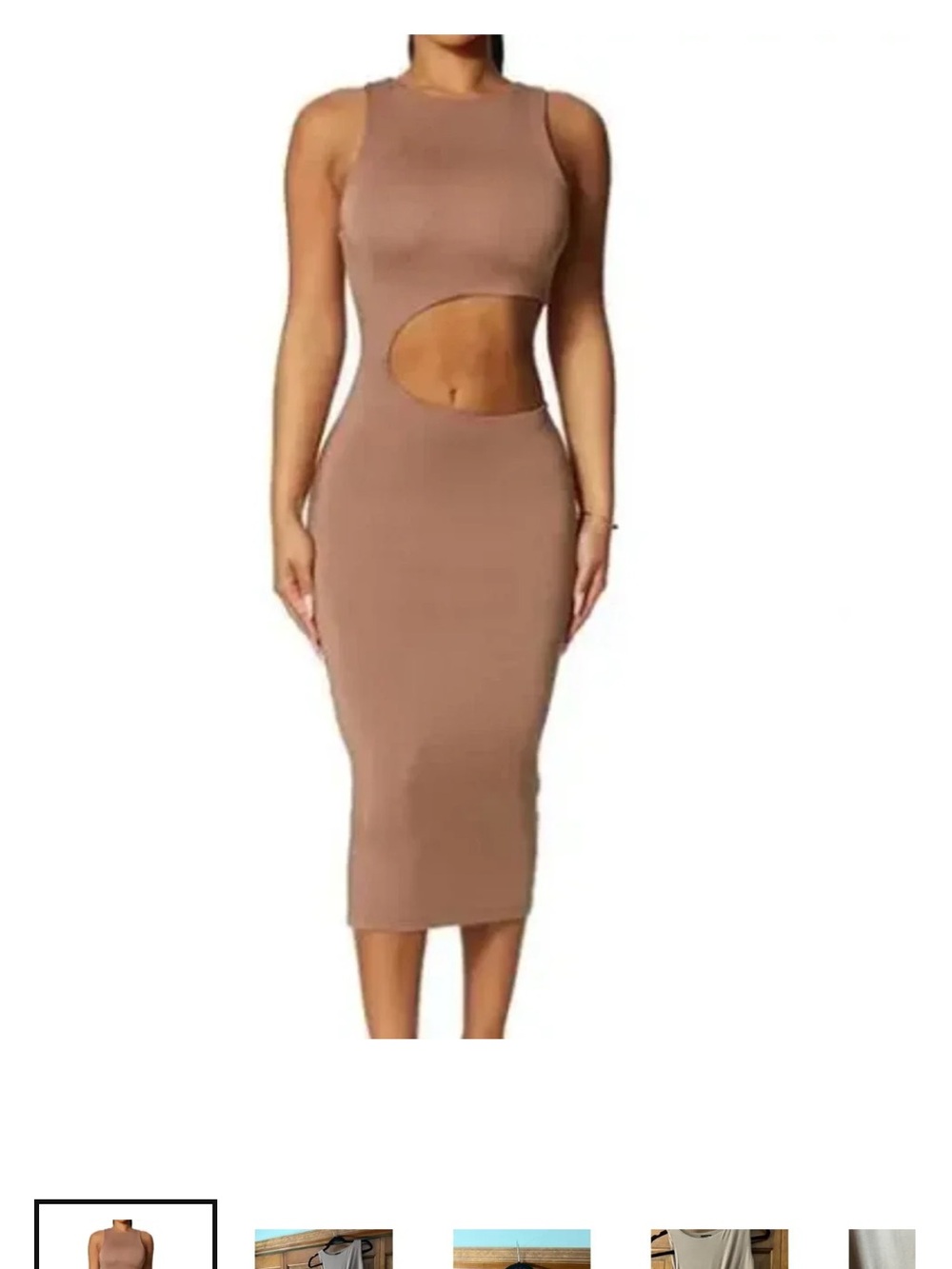 Naked Wardrobe Cutout Sleeveless Bodycon Midi Dress Chocolate Brown size XS